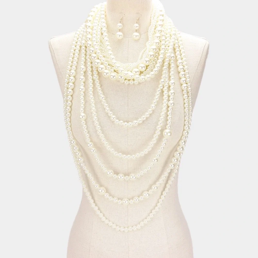 Cream Pearl Choker & Layered Statement Necklace